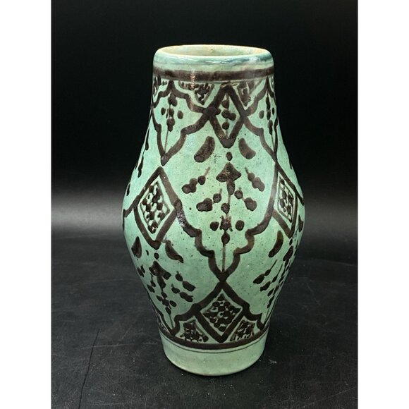 Safi 7” Vase Teal Green Brown Persian Middle Eastern Pottery Primitive READ - Picture 6 of 12